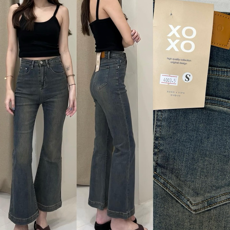 SALEรหัส4003-5 กางเกงยีนส์ขาม้า สีสนิมฟอกหม่นๆ ผ้านิ่มยืดเยอะ ป้ายxoxo