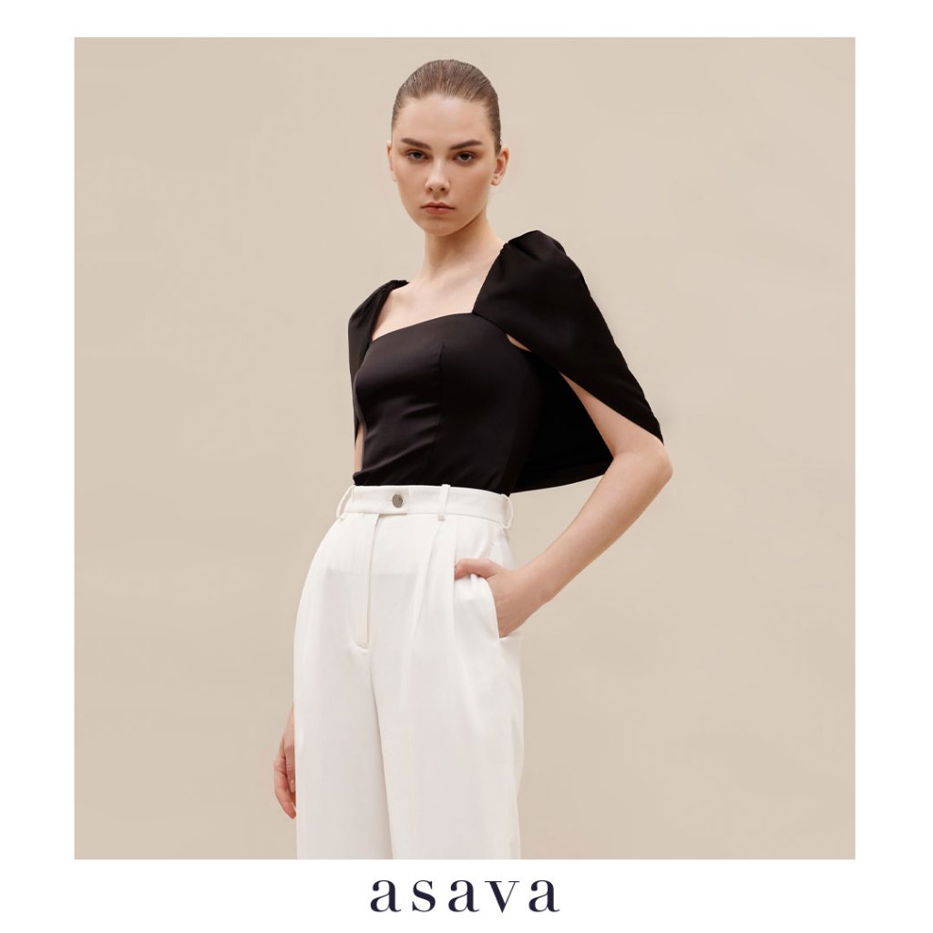 [asava ss24] Tatiana Cape-sleeve Blouse เสื้อผู้หญิง แขนเคป คอเหลี่ยม แขนสั้น แต่งดีเทลหลังถ่วง ซิปหลัง