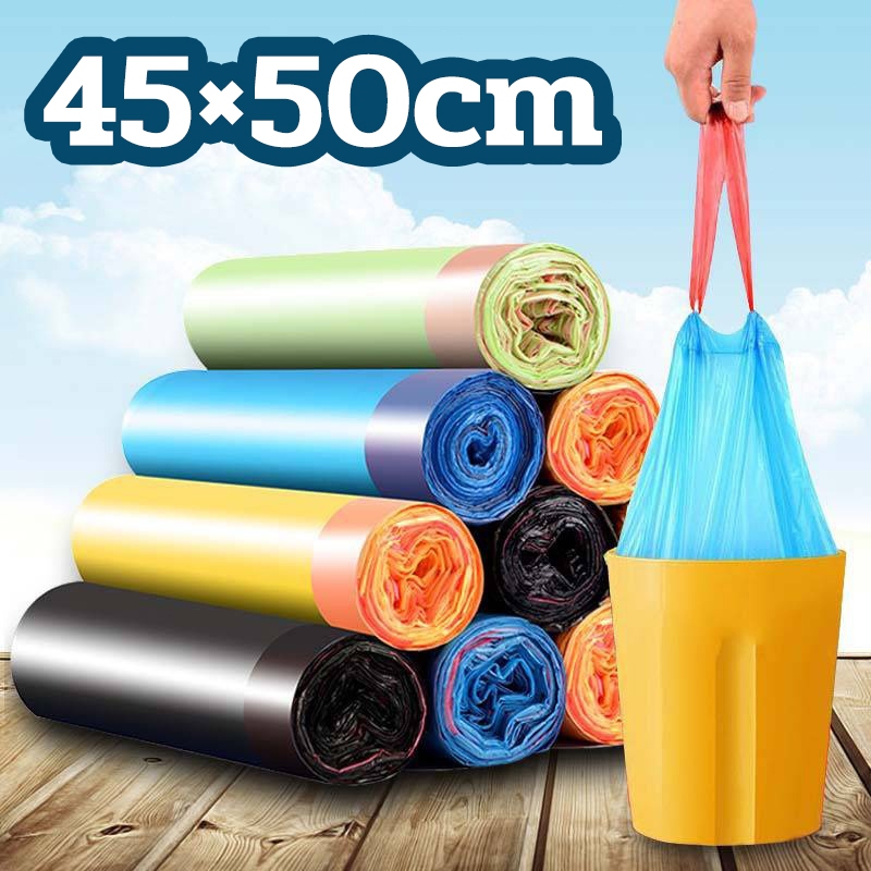 ถุงขยะ ถุงขยะหูหิ้ว อย่างหนาในบ้าน มีหูหิ้วพร้อมทิ้ง รับน้ำหนักได้มากแบบม้วน ถุงขยะพกพา ถุงพลาสติก ขนาด 45 x 50 ซม