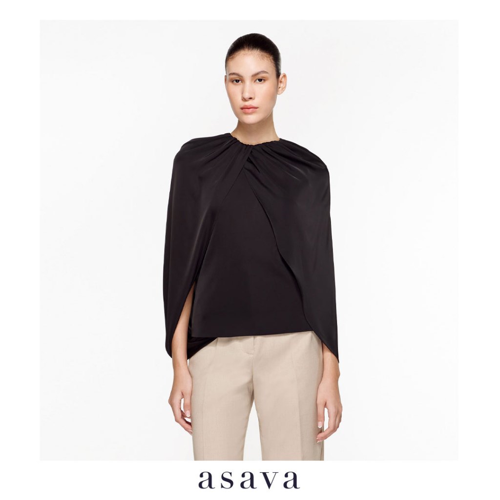 [asava ss24] Bianca Long-sleeve Blouse เสื้อผู้หญิง จับรูดระบายบริเวณคอเสื้อ คอกลม ซิปหลัง