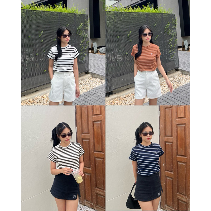 (พร้อมส่งครบสี✅) Happysummer "STRIPE BABY TEE" เสื้อคอกลมครอปเบบี้ทีลายขวางริ้ว (HAPTOP04STR)
