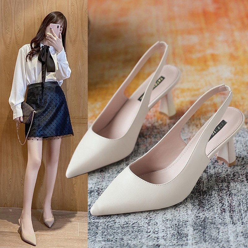 รองเท้าส้นสูงแฟชั่นเกาหลี หัวแหลม แต่งสายรัดข้อเท้า ไซส์ 35-40