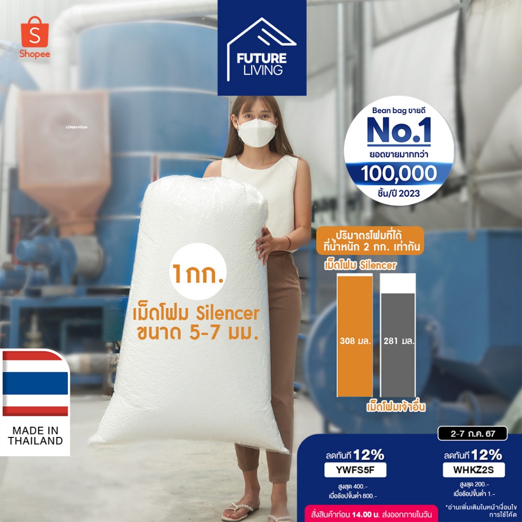 Future Living เม็ดโฟมขาวเติมโซฟาบีนแบค พร้อมส่ง (Bean bag)EPSจากโรงงานผลิตโดยตรง โฟมราคาถูก