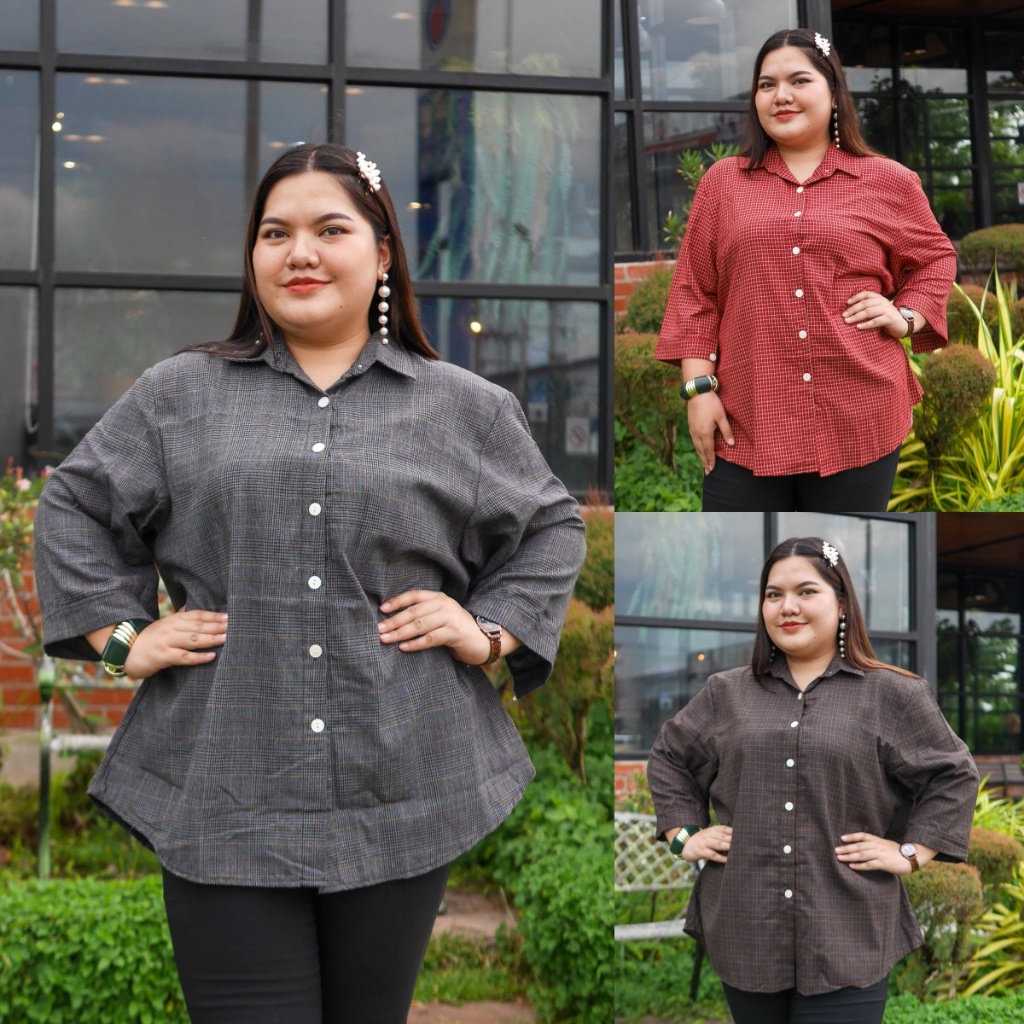 เสื้อเชิ้ต Over Size รอบอก 52" ผ้าคอตต้อนลินิน หนา นุ่ม