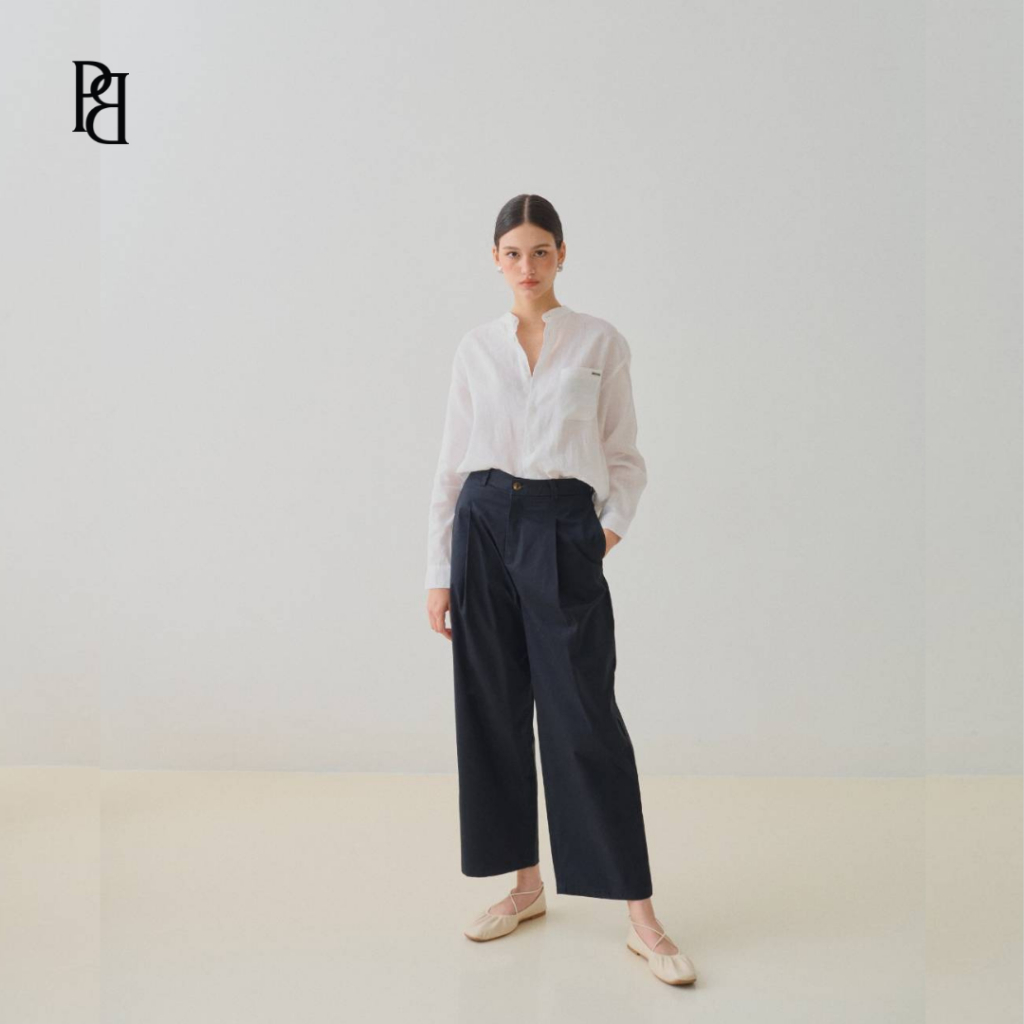 PLOWBRANDS PLS0004 Baggy กางเกงทรงบอย ขากว้าง ผ้า Cotton 95% Pu 5% Spandex เนื้อหนา