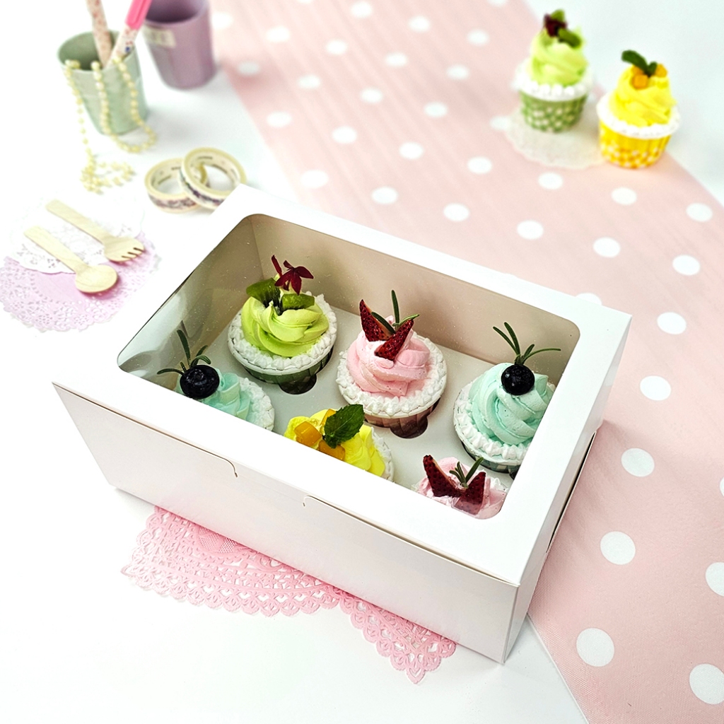 Idopackage - (WB45) ขายดี!! กล่องเบเกอรี่/ใส่คัพเค้ก 6 หลุม สีขาว  ขนาด  17 x 25 x 10 ซม. 10ใบ/แพ็ค