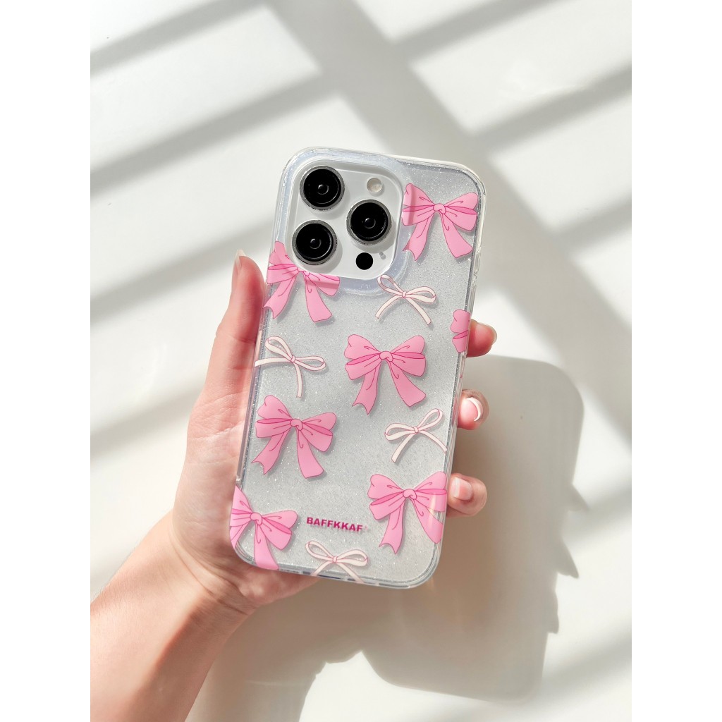 สต๊อคไทย พร้อมส่ง #เคสไอโฟน iphone 11-15Promax 🎀 BW01 เคสกากเพชรโบว์ชมพู