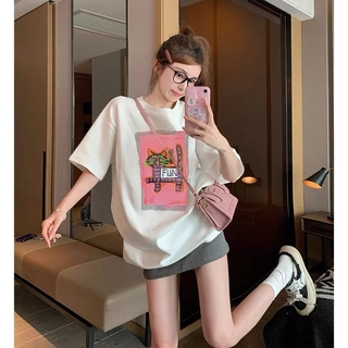 （จัดส่งตลอด 24 ชั่วโมง）Angle Official เสื้อยืดผู้หญิง Oversize เสื้อแขนสั้น Y2K สไตล์เกาหลี แฟชั่นสาวเท่ L100