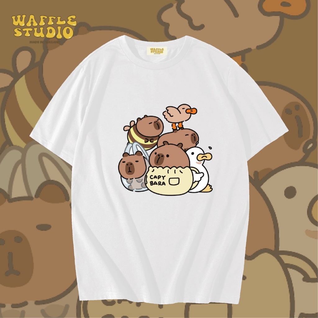 [ส่งฟรี ] WS0351 เสื้อยืดโอเวอร์ไซส์ เสื้อยืดเกาหลี ผ้าคอตตอน100% เสื้อยืด คาปิบาร่า Capibara WAFFLE STUDIO