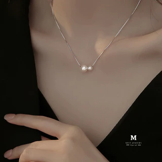 MEET💕สร้อยเงิน Two pearls สร้อยมุก สร้อยแฟชั่น สร้อยไข่มุก สร้อยคอเงินแท้ จี้ไข่มุก สร้อยคอเงิน
