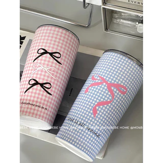 พร้อมส่ง แก้วเก็บความเย็น แก้วเก็บอุณหภูมิ สไตล์บัลเล่ต์🩰โบว์ มีหลอด ไม่น้ำรั่ว ขนาด600ml