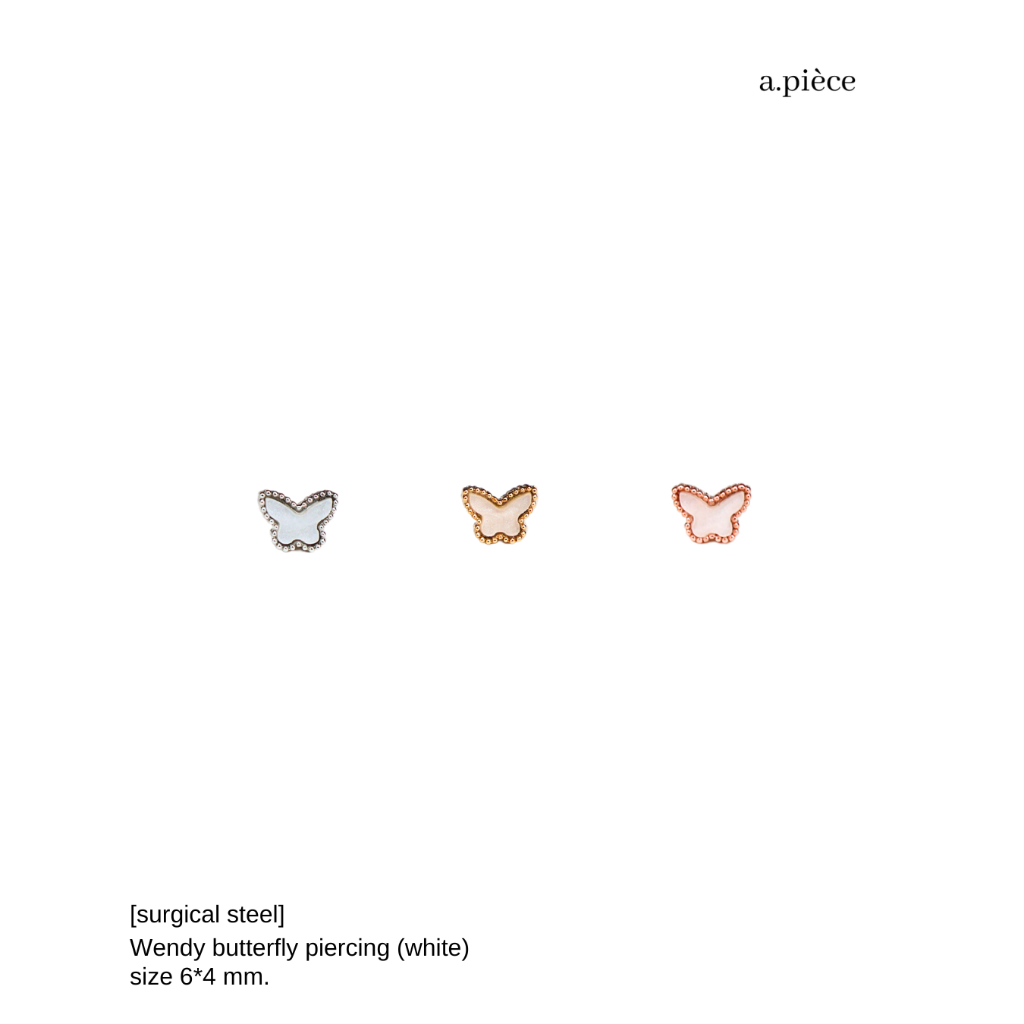 A.piece จิวแสตนเลส [surgical steel] Wendy butterfly piercing (white) (ราคาต่อข้าง)