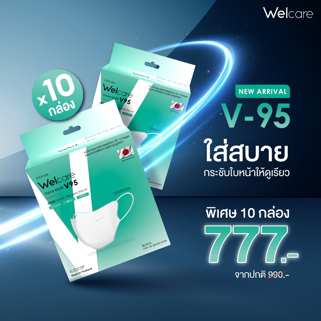 [Official] Welcare 3D V-Shape Face Mask V95 หน้ากากอนามัยเวลแคร์ รุ่นกระชับใบหน้า 30 ชิ้น/กล่อง x10 