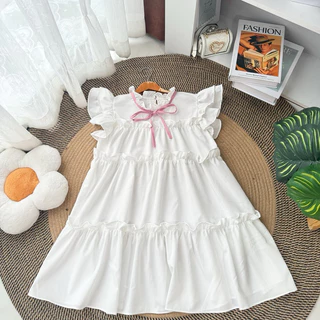 Dress ผูกโบว์แขนระบายชั้นทรงปล่อย ( B-01 )