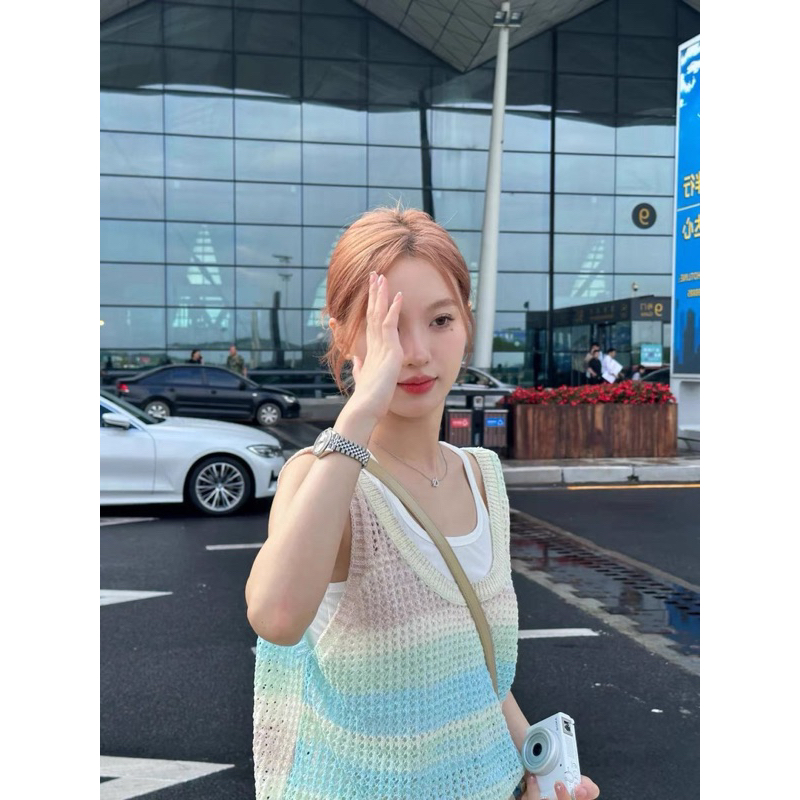 CHERISH (พร้อมส่ง) เสื้อกล้าม งานถักตาข่าย ผ้านุ่ม ยืดได้เยอะ คัลเลอร์ฟลู