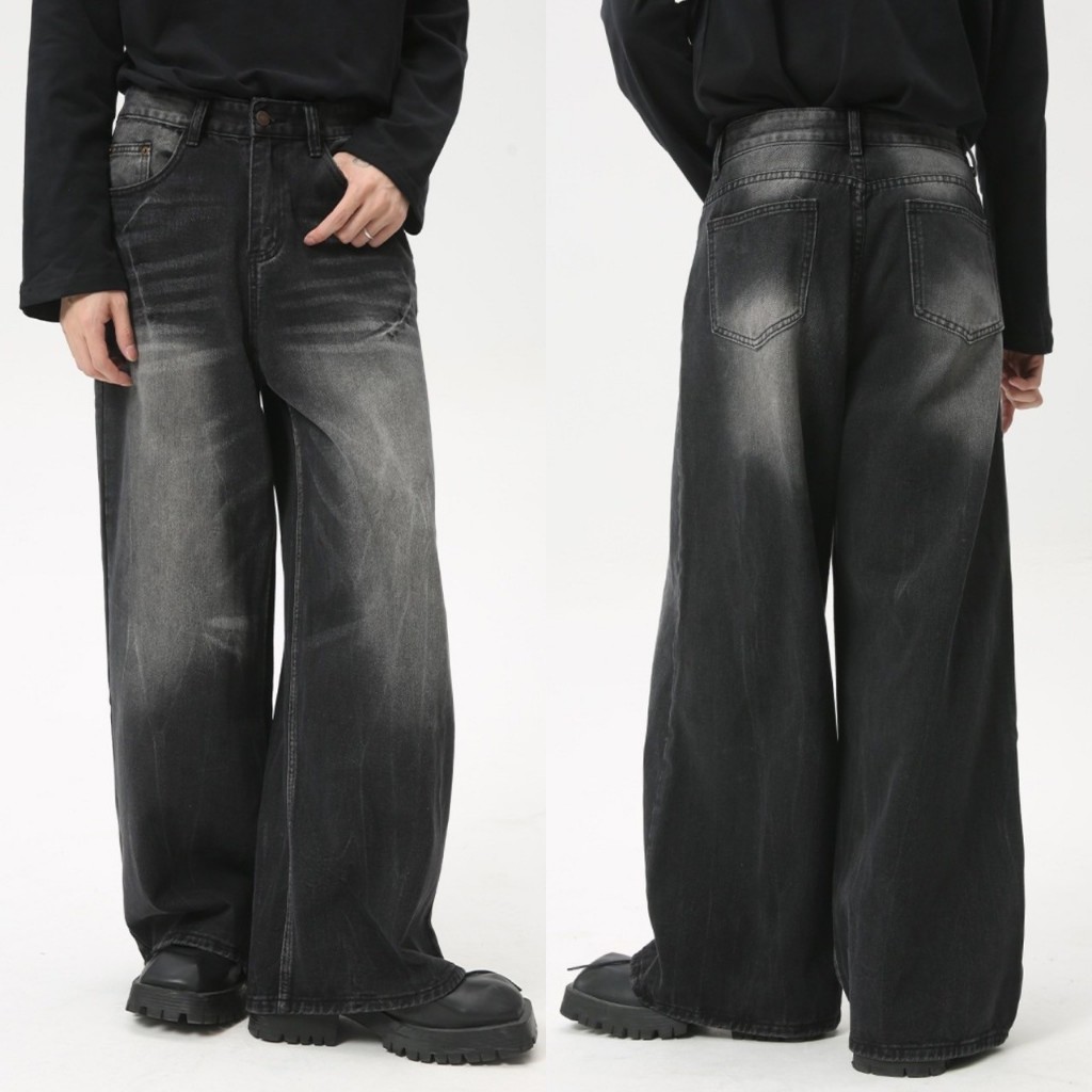 IBB JAYLOR BAGGY FADE JEANS กางเกงยีนส์ขากระบอกใหญ่สีดำเฝด