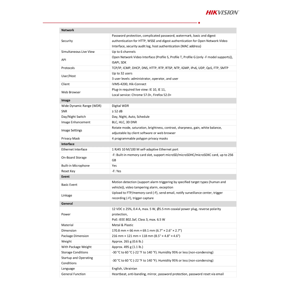 HIKVISION กล้องวงจรปิด IP 2MP มีไมค์ในตัว รุ่น DS-2CD1023G2-LIU เลนส์ 2.8mm