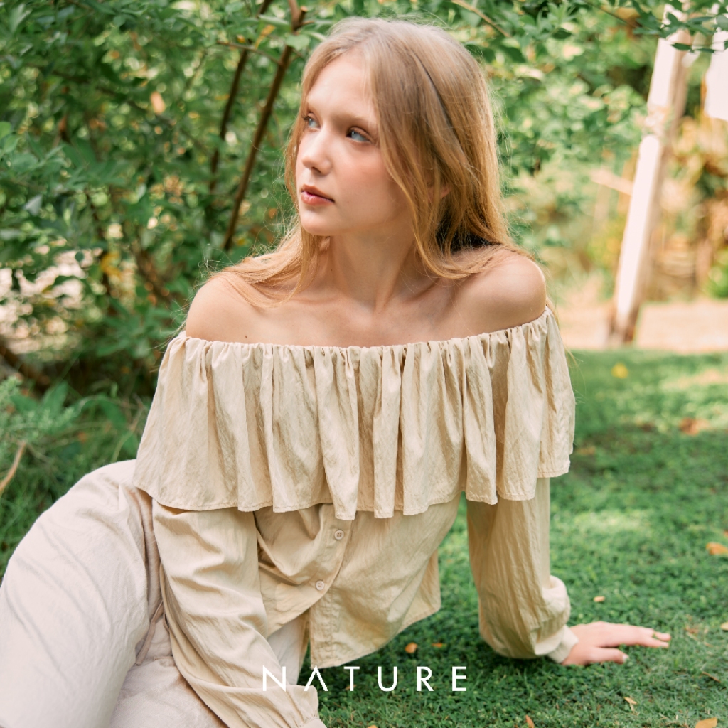 nature.bkk - TPN04068 เสื้อปาดไหล่ระบายเนเจอร์ nature ruffle off the shoulder blouse
