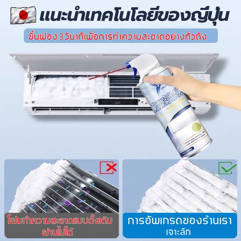 UNUS โฟมล้างแอร์ สเปรย์โฟมล้างแอร์ เหมาะสำหรับแอร์ทุกประเภท 3IN1 กําจัดสิ่งสกปรก กลิ่นและแบคทีเรีย