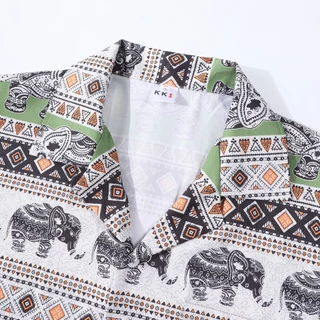 1099#เสื้อฮาวาย Hawaii พิมพ์ลาย ช้างมะลิ แนววินเทจ ทรงหลวม ใส่สบาย