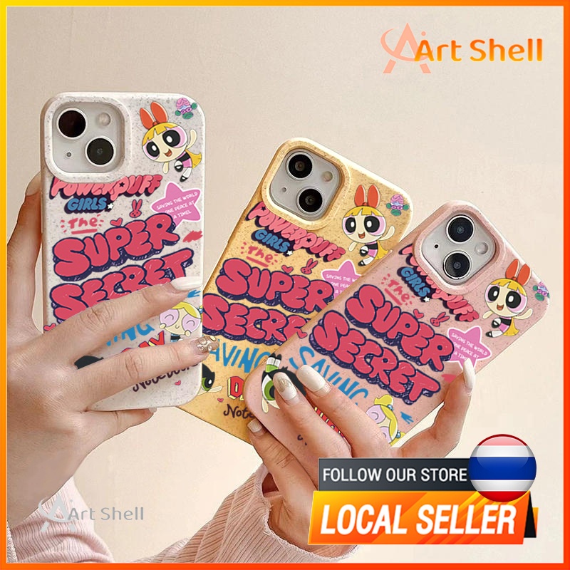 ส่งจากไทยเคส iphone 7P 8P 11 13 14 Pro Max กล้องป้องกันมิตรกับสิ่งแวดล้อมกันกระแทกดอก พาวเวอร์พัฟฟ์เกิร์ล