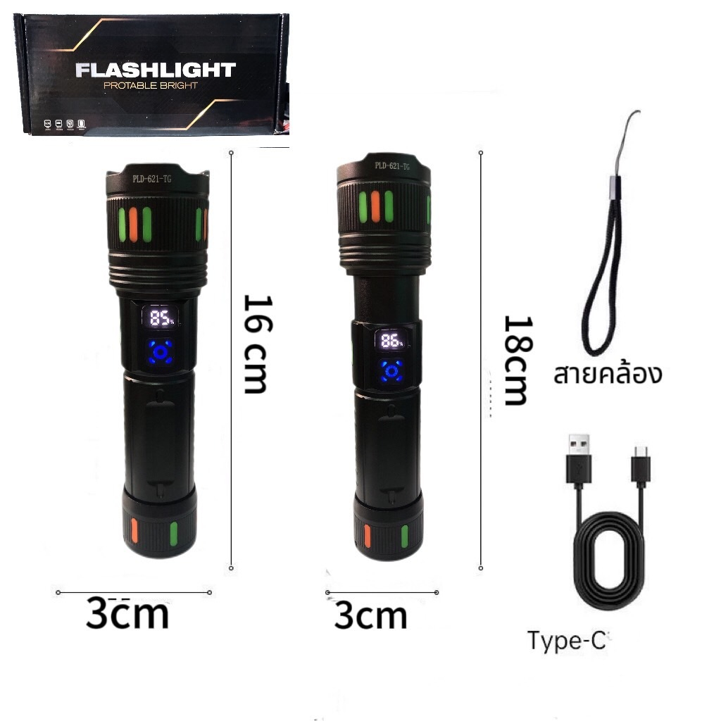 PED-621ไฟฉายแรงสูงซูม 4เท่า ชาร์จไฟง่ายผ่านช่องUSB ปรับโหมดได้ 3แบบ ไฟแฟลชกระพริบ/สว่างมาก/สว่างน้อย แข็งแรง ทน