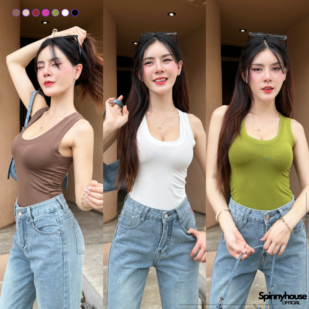 🌈SpinnyHouse🌈เสื้อกล้ามเรย่อน ผ้าเรย่อนยืดเยอะ สาวอวบใส่ได้ค่า 💝 ทรงสวยใส่ง่าย ผ้านิ่มใส่สบาย รุ่น กล้ามอุด้ง B-009-3-A
