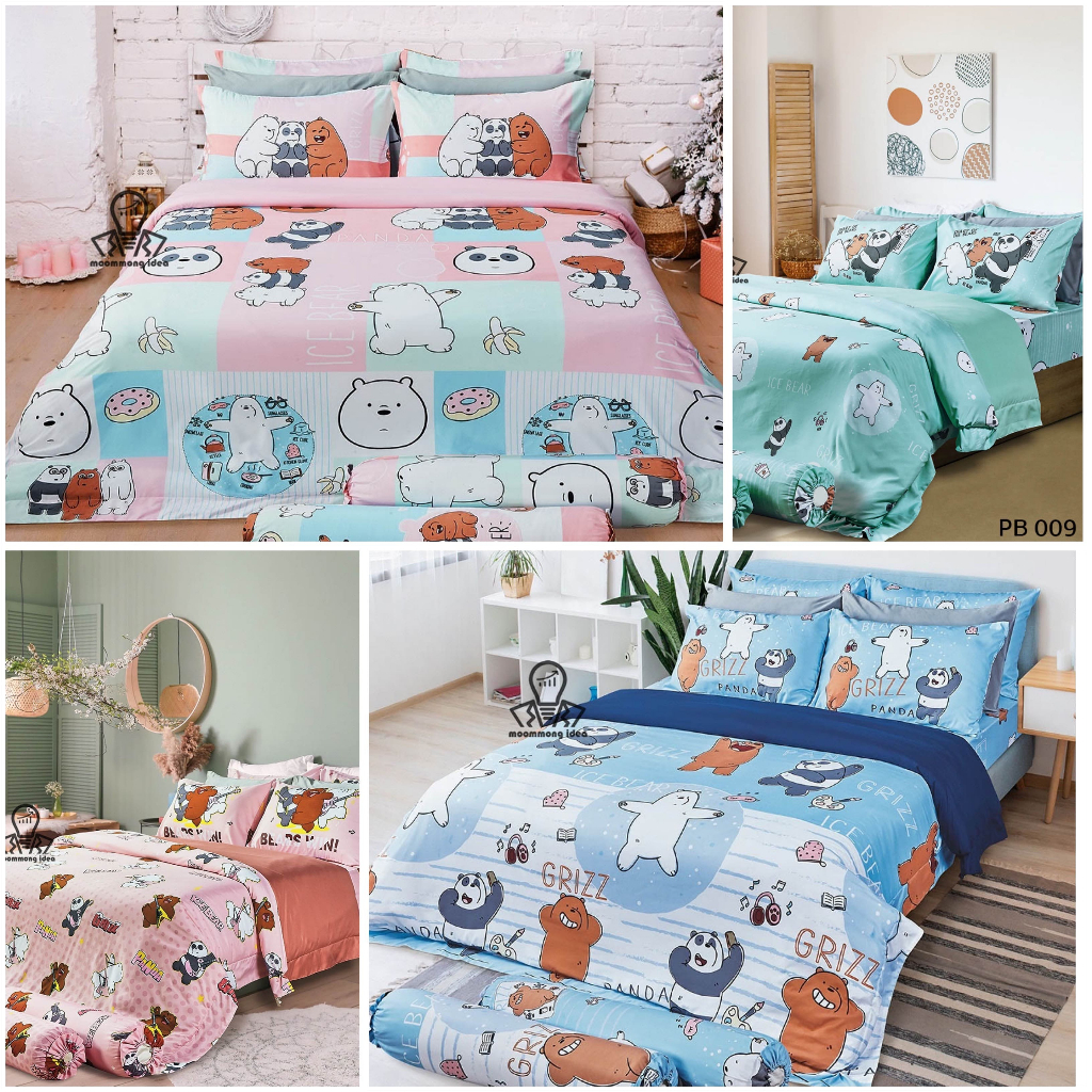 Satin Plus [ครบชุด รวมผ้านวม] ผ้าปู+ผ้านวม 3.5/5/6 ฟุต ลาย WE BARE BEARS  ลายการ์ตูน ลิขสิทธิ์แท้