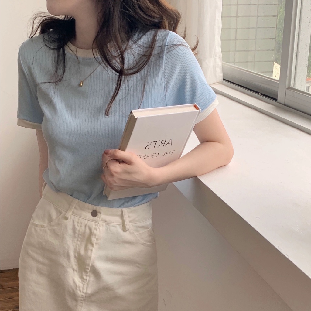 【ใหม่】40-70KG เสื้อยืดแขนสั้นคอกลมผู้หญิง ฤดูร้อน ยืดหยุ่นสไตล์เกาหลี เหมาะสำหรับสาวอวบ พลัสไซส์ ใส่น่ารัก everyday look
