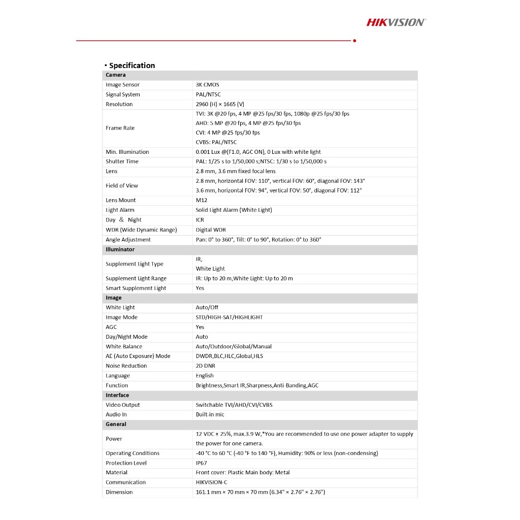 Hikvision กล้องวงจรปิด 5MP ColorVu มีไมค์ในตัว รุ่น DS-2CE10KF0T-LFS - แบบเลือกซื้อ