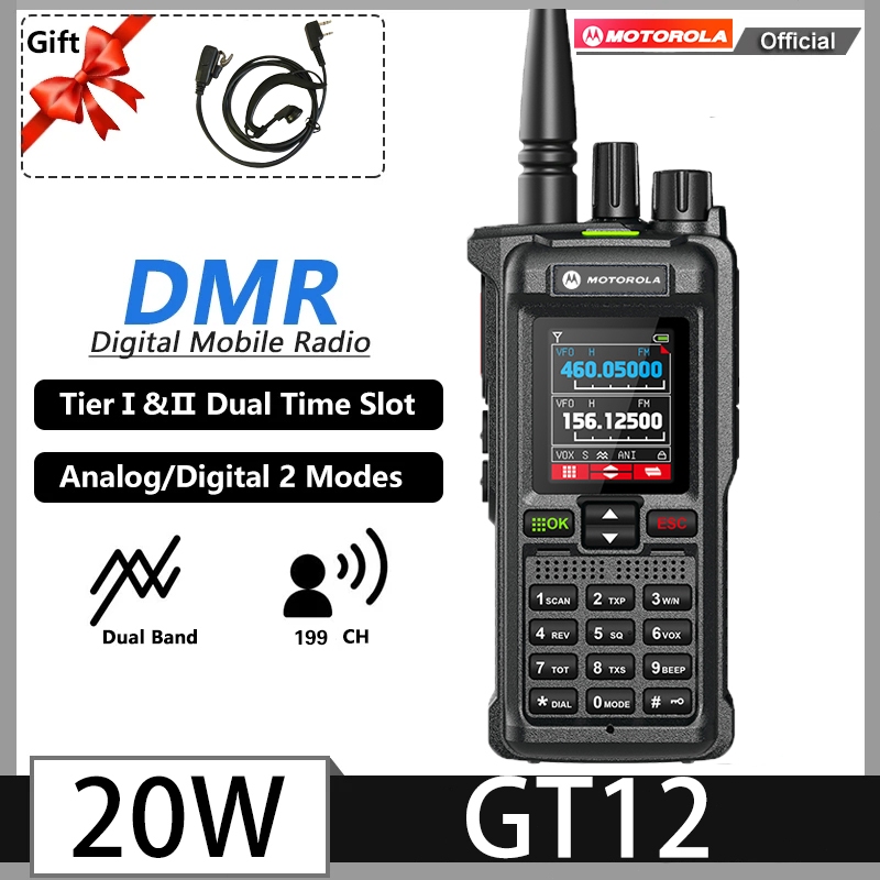 Motorola GT-12 เครื่องส่งรับวิทยุแบบมืออาชีพกำลังสูง 20W 6800mAh วิทยุแบบ dual-band