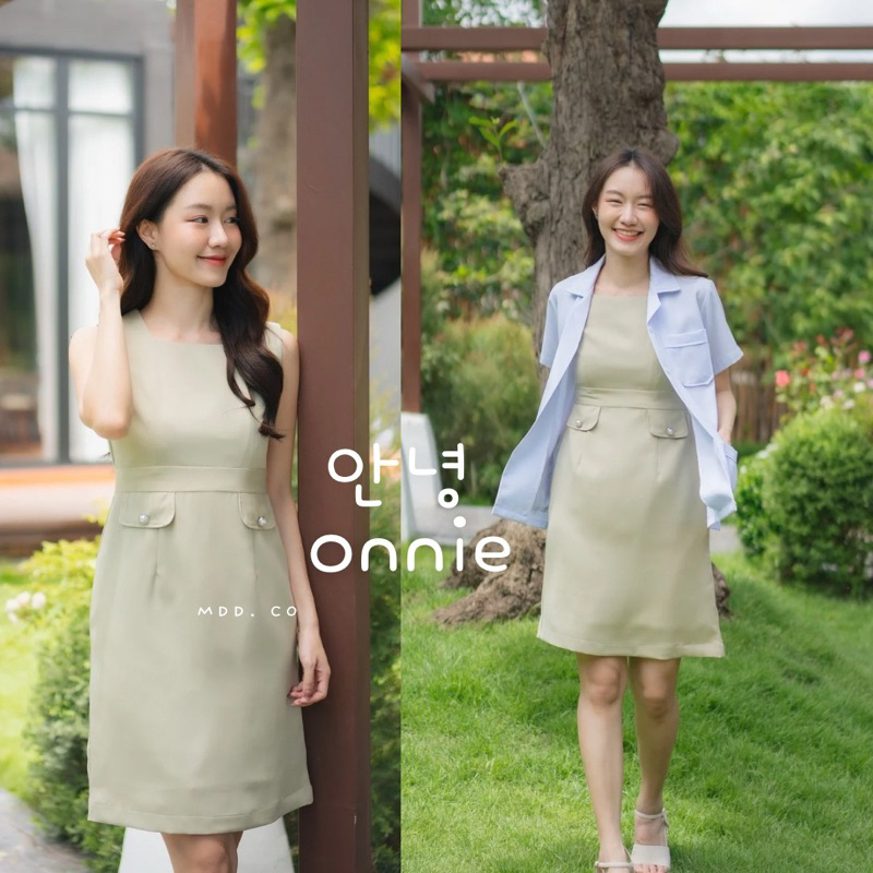 mdd. co ใหม่ ONNIE dress ชุดแขนกุด แต่งกระดุมมุก ผ้านุ่ม ใส่สบาย