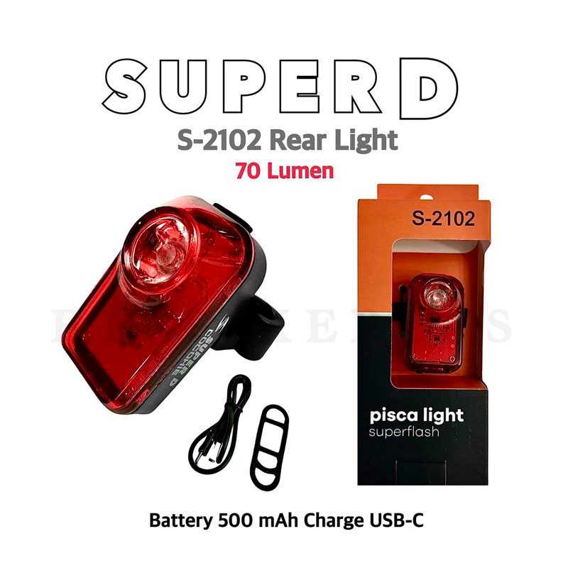 ไฟท้ายจักรยาน Super D S-2102 70 Lumen ความสว่าง 70ลูเมน ความจุแบต 500MAH