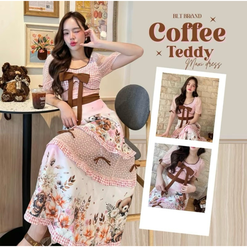 💎พร้อมส่ง💎BLT brand 💕เดรสยาวสีชมพูน้องหมี coffee teddy