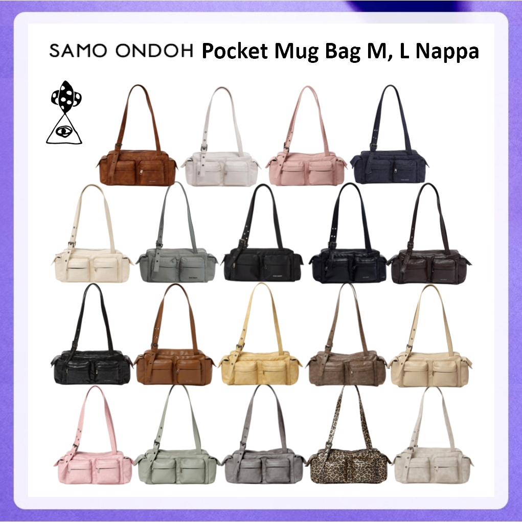 SAMO ONDOH Pocket Mug Bag M, L Nappa (Black, Ivory, Ice, Silver, Chocolate) พร้อมส่ง