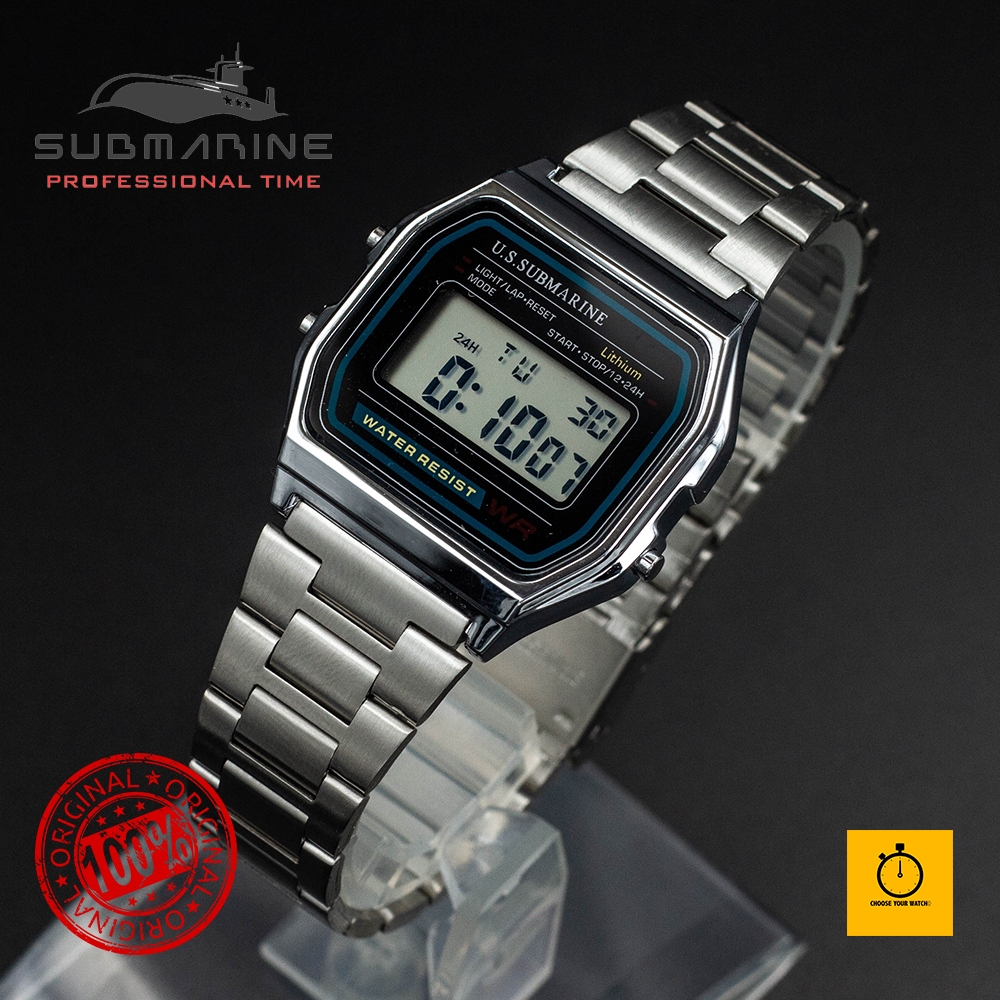 (สินค้าแท้ 100%) US SUBMARINE นาฬิกาข้อมือผู้ชายระบบ DIGITAL สายเหล็ก รูปแบบคลาสสิค Retro กันนํ้าได้