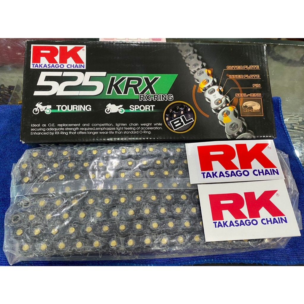 โซ่ RK X-Ring Chain งานแท้100% ขนาด 525KRX ดำหมุดทอง 128L ขนาดยาวพิเศษ