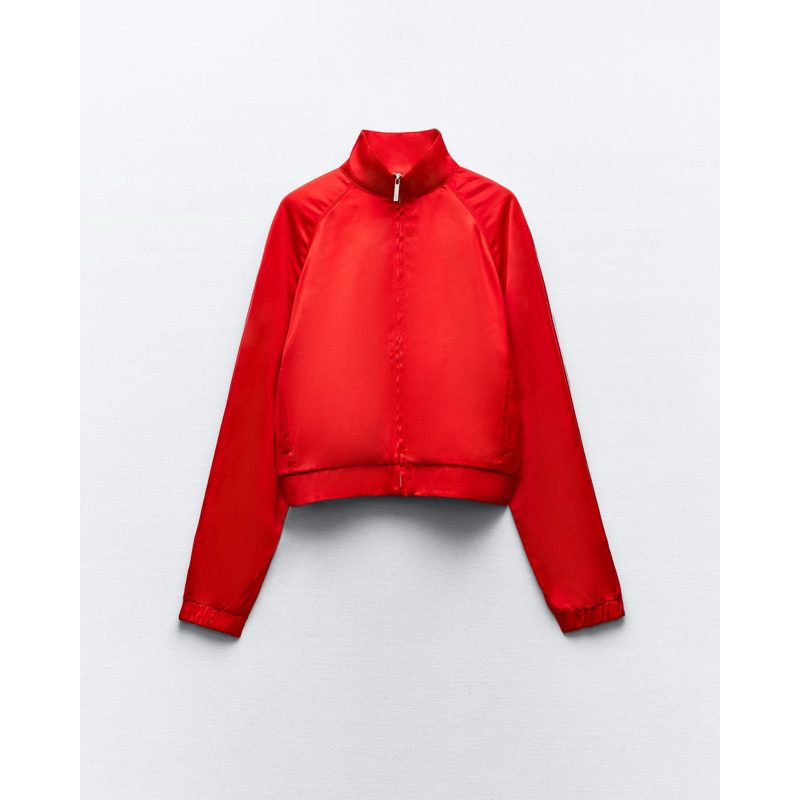 ZARA เสื้อแจ็คเก็ต เสื้อคลุม คอสูง SATIN JACKET WITH CONTRAST TAPING (B3402)