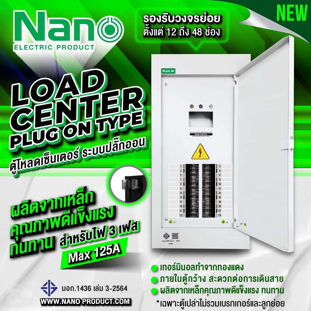 Nano ตู้โหลดเซ็นเตอร์ 3 เฟส แบบปลั๊กออน Main  MAX 125A ตู้เปล่า ไม่รวมเบรคเกอร์ ตู้เมน PLUGON  NLP-C