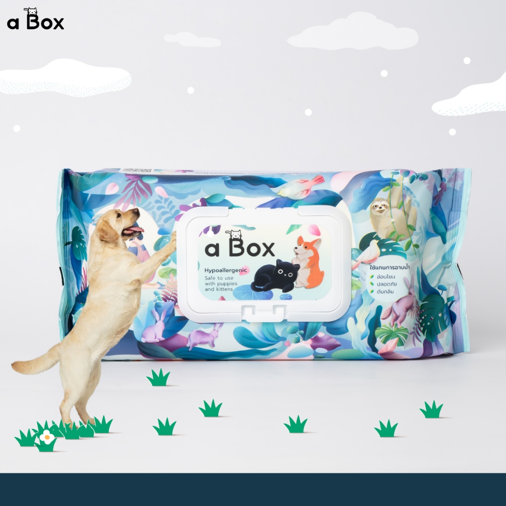 ทิชชู่เปียก Premium aBox pet wipes ผ้าเปียก เช็ดทำความสะอาดสัตว์เลี้ยง 80 แผ่น