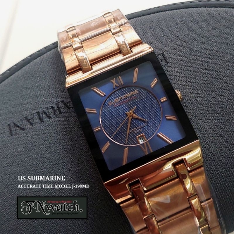 นาฬิกาผู้ชาย ผู้หญิง us submarine รุ่น J-199LD สายเหล็ก ระบบควอทซ์ แสดงวันที่ กันน้ำ พร้อมกล่อง