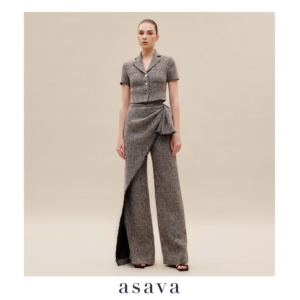 [asava ss24] Everly Ruffle High-waisted Pants กางเกงผู้หญิง เอวสูง ขายาว แต่งระบายด้านหน้า แต่งดีเทล