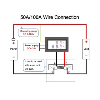 จอแสดงไฟแบตเตอรี่ DC 0V - 100V + R Shunt วัดความจุแบตเตอรี่ จอวัดไฟ วัดแอมป์ 10A,50A,100A (LED-03)