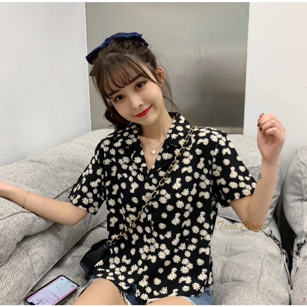 IT019.1 TARA Hawaii Daisy เสื้อเชิ้ต ปกฮาวาย แขนสั้น ลายดอกเดซี่ กระดุมหน้า เนื้อผ้าไหมอิตาลี พิมพ์ลายดอก ผ้าดี ใส่สบาย