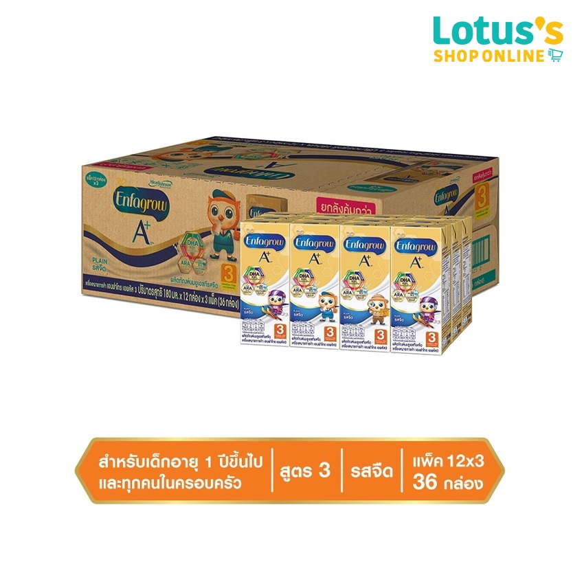 [ขายยกลัง!] เอนฟาโกร เอ พลัส นมยูเอชที สำหรับเด็กช่วงวัยที่ 3 รสจืด 180มล. X 36 กล่อง ENFAGROW A+ UH