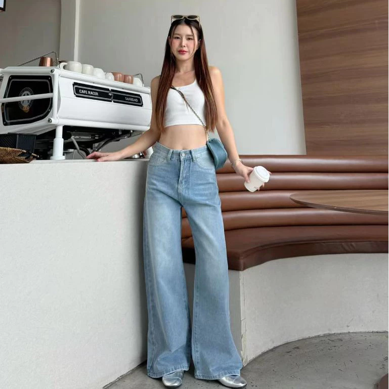 กางเกงยีนส์เอวสูง ทรงลิซ่า กระบอกใหญ่ ทรงสวย ใส่ สบาย แมทง่าย ใส่ได้ทุกลุค thumbnail 5