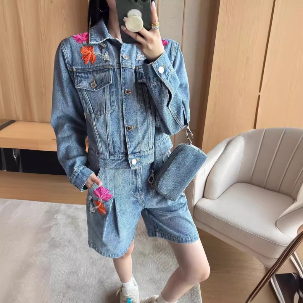 (ส่งฟรี) 2สี ยีนส์ ชมพู JACKET LOUIS VUITTON DENIM แจ็คเก็ต เสื้อคลุม ยีนส์ กระดุมปั้ม หลุยส์