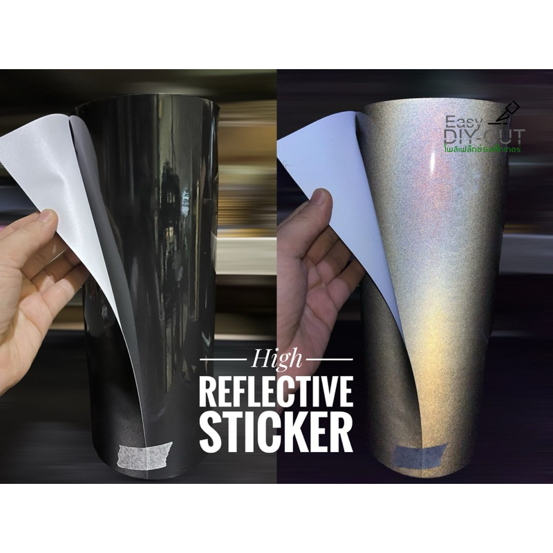 สติ๊กเกอร์สะท้อนแสงสีดำ เกรดพรีเมี่ยม High Reflective black -Easy DIY-CUT
