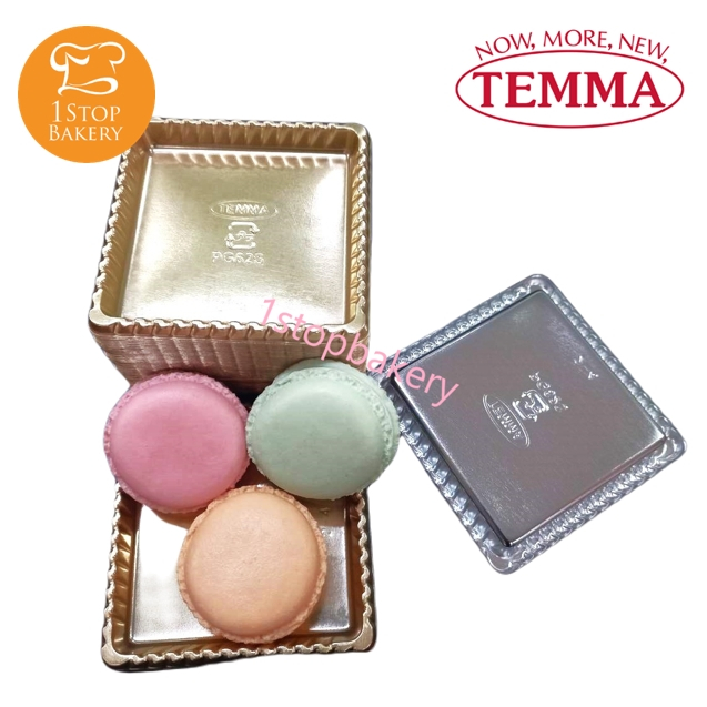 Temma PG62S Pet Gold Tray Square 62x62xH8 mm./พลาสติก ฐานรองเค้กสีทองทรงสี่เหลี่ยม (ขายแพ็ค 100ใบ)
