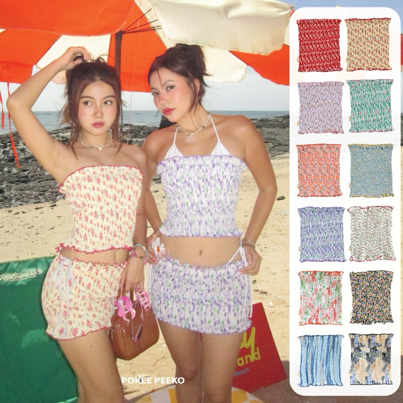 POKEE RUFFLE เกาะอกสม็อค ลายดอกไม้(ใส่เป็นกระโปรงได้)